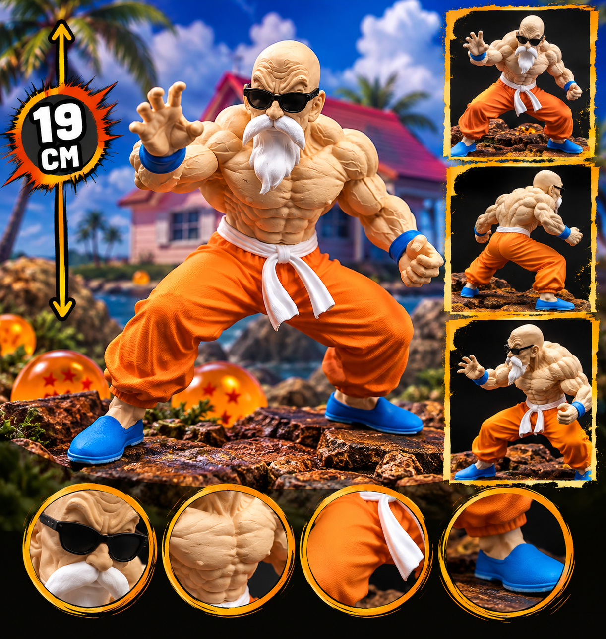 Maestro Roshi Musculoso – Figura 3D Dragon Ball de 19 cm