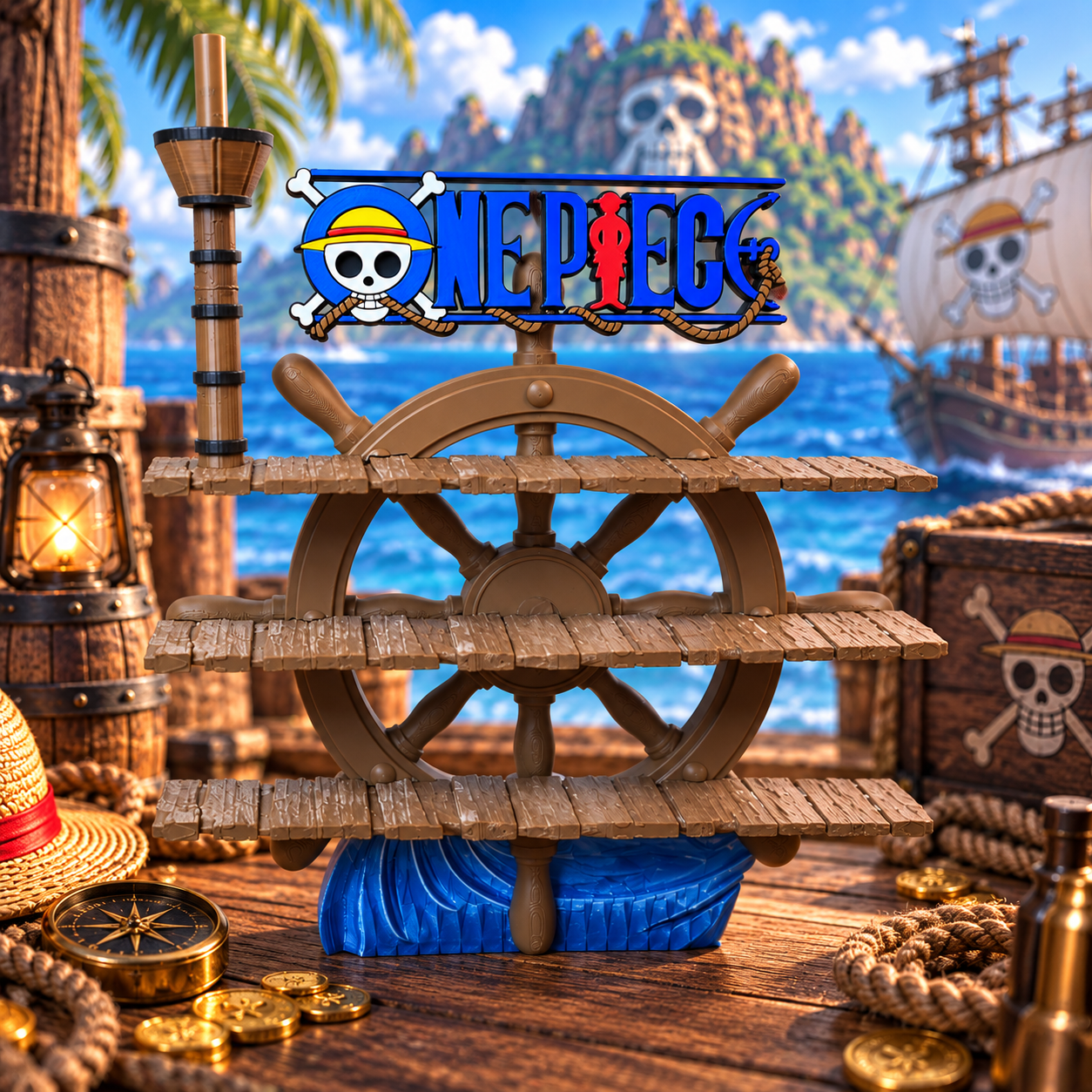Expositor One Piece Timón y Olas